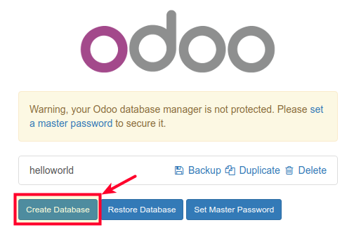 Odoo 11 Create Database Odoo 11 Create Database