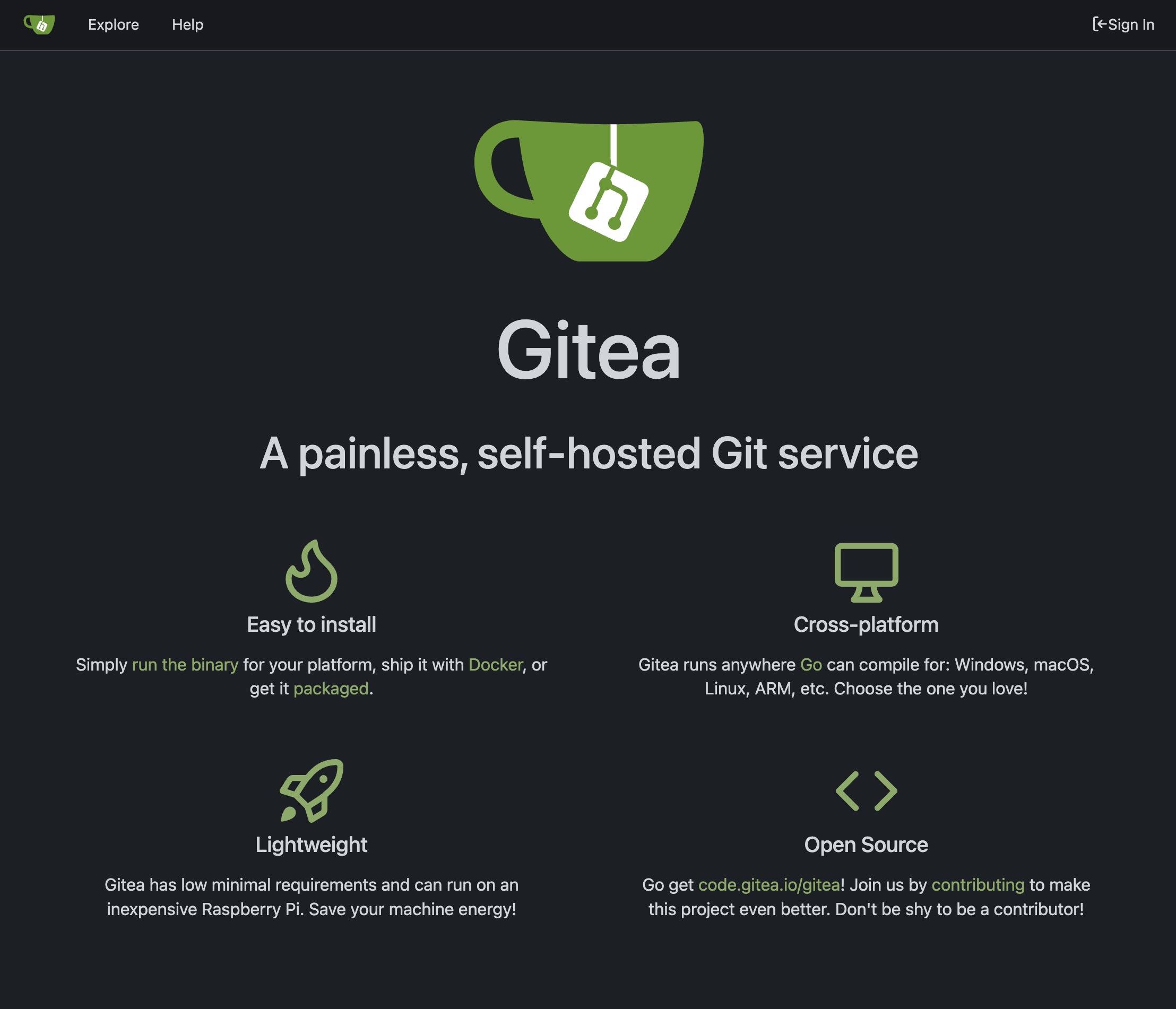 The Gitea welcome page.