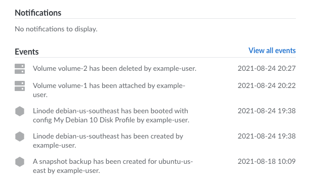 The Events panel The Events panel